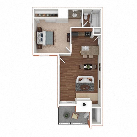 Floor plan for 1 bed, 1 bath, 550 sqft
