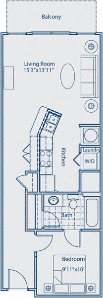 Floor plan for 1 bed, 1 bath, 655 sqft