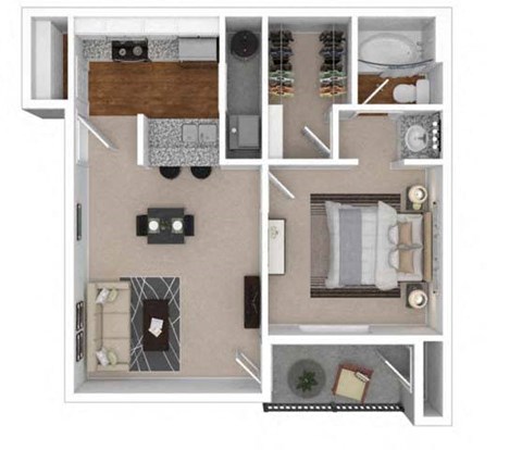 Floor plan for 1 bed, 1 bath, 581 sqft