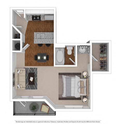 Floor plan for studio, 1 bath, 522 sqft