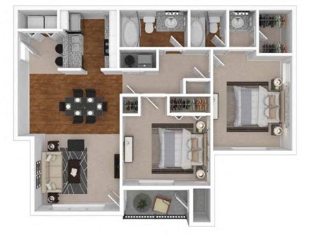 Floor plan for 2 beds, 2 baths, 968 sqft