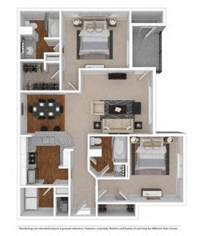 Floor plan for 2 beds, 2 baths, 1104 sqft