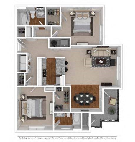 Floor plan for 2 beds, 2 baths, 1142 sqft