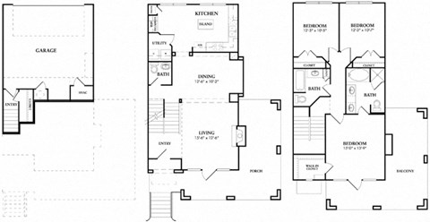 Floor plan for 3 beds, 2.5 baths, 1628 sqft