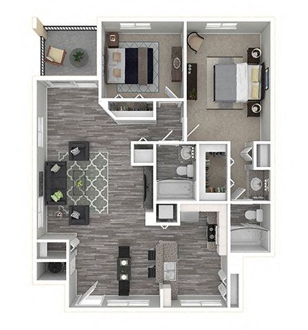 Floor plan for 2 beds, 2 baths, 1118 sqft