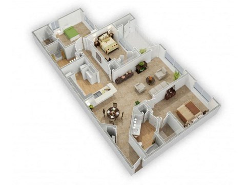 Floor plan for 3 beds, 2 baths, 1338 sqft