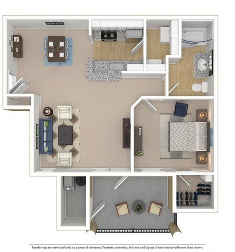 Floor plan for 1 bed, 1 bath, 767 sqft