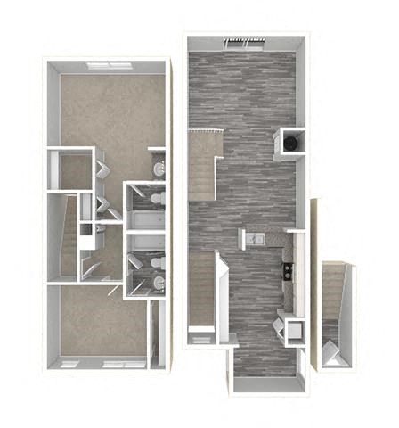 Floor plan for 2 beds, 2 baths, 1300 sqft