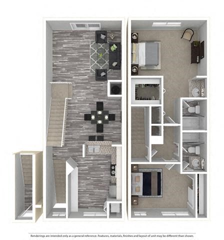 Floor plan for 2 beds, 2 baths, 1253 sqft