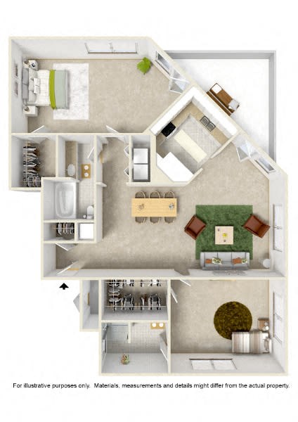 Floor plan for 2 beds, 2 baths, 1109 sqft
