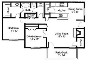 Floor plan for 2 beds, 1 bath, 1146 sqft