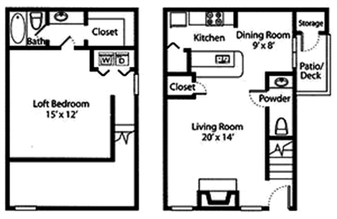 Floor plan for 1 bed, 1 bath, 1003 sqft