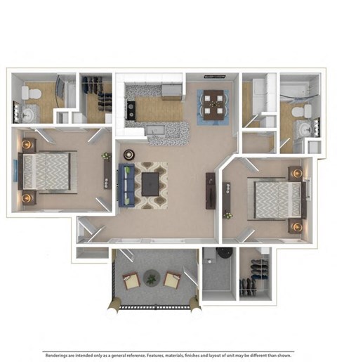 Floor plan for 2 beds, 2 baths, 1189 sqft