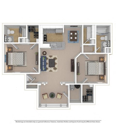 Floor plan for 2 beds, 2 baths, 1188 sqft