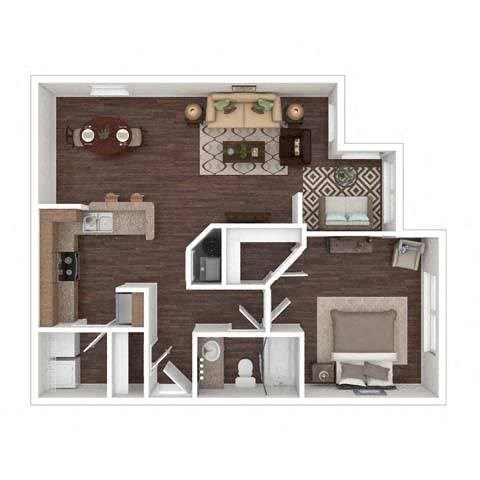 Floor plan for 1 bed, 1 bath, 830 sqft