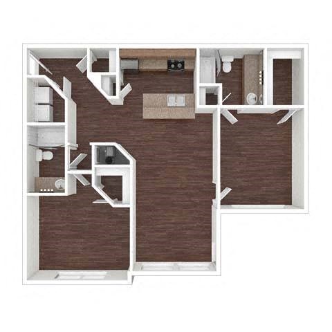 Floor plan for 2 beds, 2 baths, 1149 sqft
