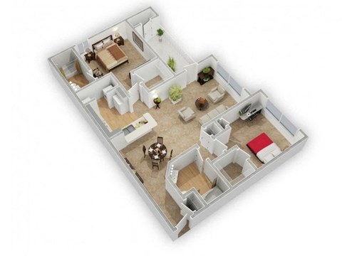Floor plan for 2 beds, 2 baths, 1187 sqft