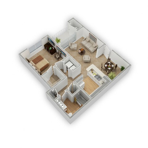 Floor plan for 1 bed, 1 bath, 821 sqft