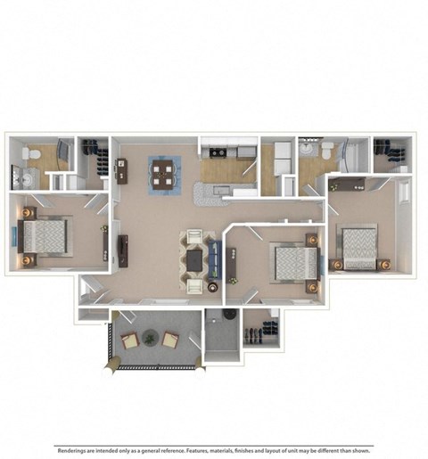 Floor plan for 3 beds, 2 baths, 1296 sqft