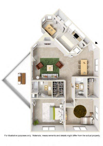 Floor plan for 2 beds, 2 baths, 1317 sqft