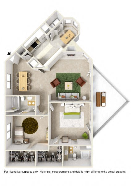 Floor plan for 2 beds, 2 baths, 1317 sqft