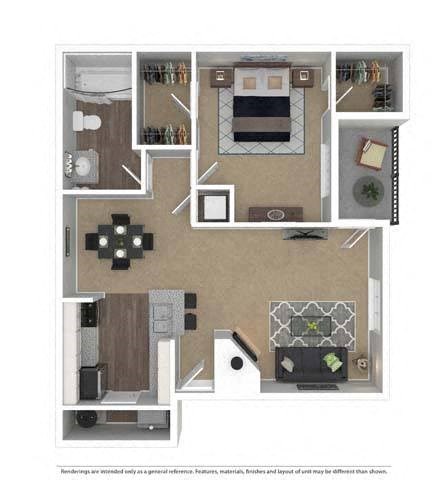 Floor plan for 1 bed, 1 bath, 700 sqft