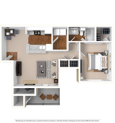 Floor plan for 1 bed, 1 bath, 750 sqft