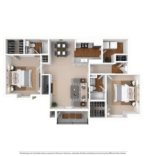 Floor plan for 2 beds, 2 baths, 1100 sqft