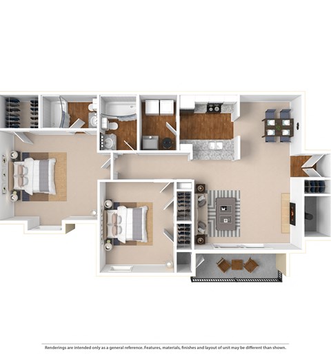 Floor plan for 2 beds, 2 baths, 1024 sqft
