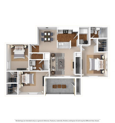 Floor plan for 3 beds, 2 baths, 1265 sqft