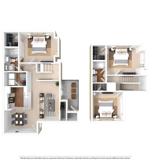 Floor plan for 3 beds, 2 baths, 1219 sqft
