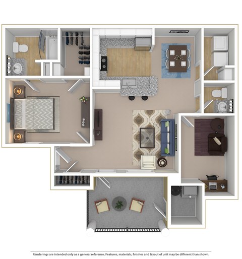 Floor plan for 1 bed, 1.5 baths, 916 sqft