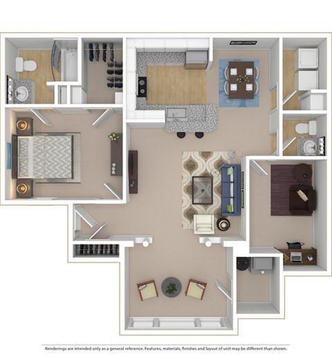 Floor plan for 1 bed, 1.5 baths, 1046 sqft