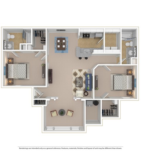 Floor plan for 2 beds, 2 baths, 1328 sqft