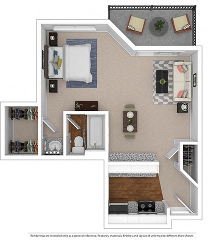Floor plan for studio, 1 bath, 451 sqft