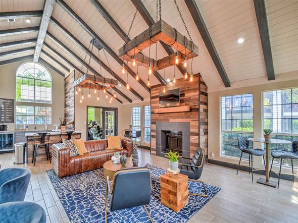 Austin apartment for rent - Resident Lounge with Media and Coffee Station at Logans Mill, Austin, TX.