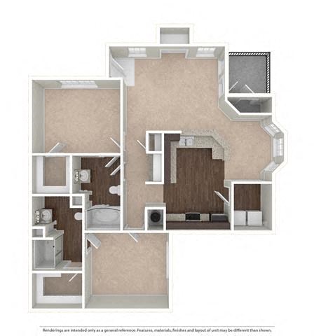 Floor plan for 2 beds, 2 baths, 1116 sqft