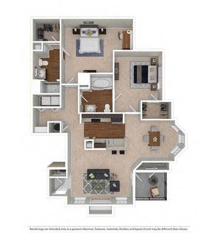 Floor plan for 2 beds, 2 baths, 1152 sqft