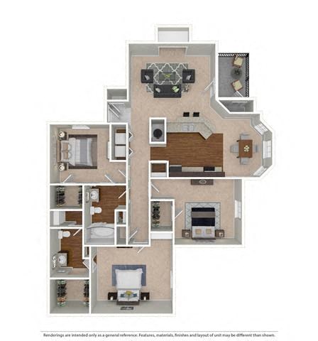 Floor plan for 3 beds, 2 baths, 1250 sqft