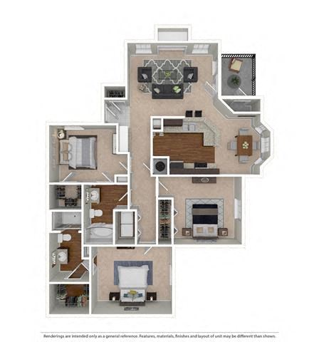 Floor plan for 3 beds, 2 baths, 1254 sqft