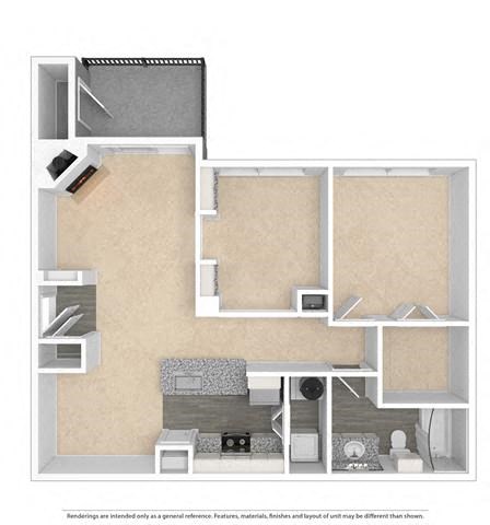 Floor plan for 1 bed, 1 bath, 972 sqft