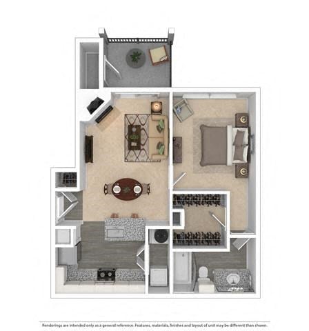 Floor plan for 1 bed, 1 bath, 698 sqft