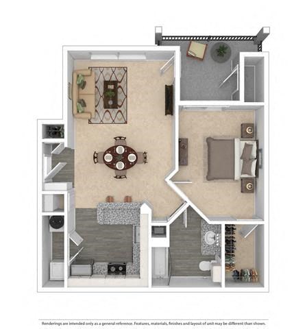 Floor plan for 1 bed, 1 bath, 801 sqft