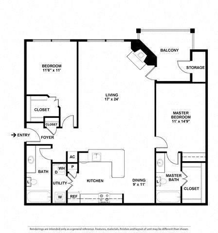 Floor plan for 2 beds, 2 baths, 1336 sqft