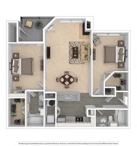 Floor plan for 2 beds, 2 baths, 1147 sqft