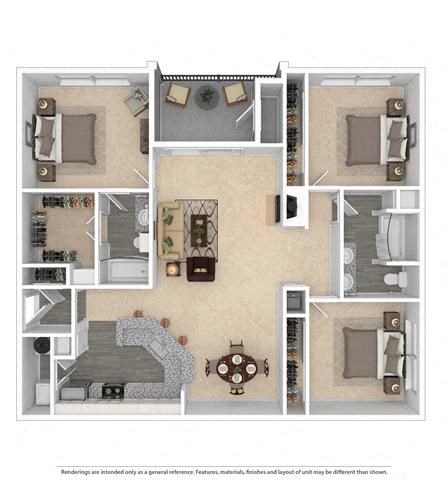 Floor plan for 3 beds, 2 baths, 1468 sqft