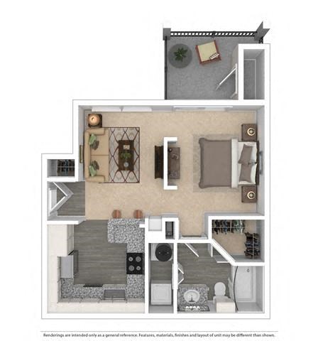 Floor plan for 1 bed, 1 bath, 600 sqft