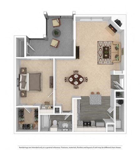 Floor plan for 1 bed, 1 bath, 971 sqft