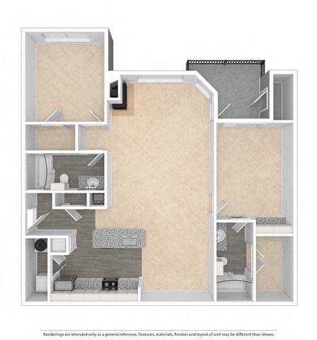 Floor plan for 2 beds, 2 baths, 1225 sqft