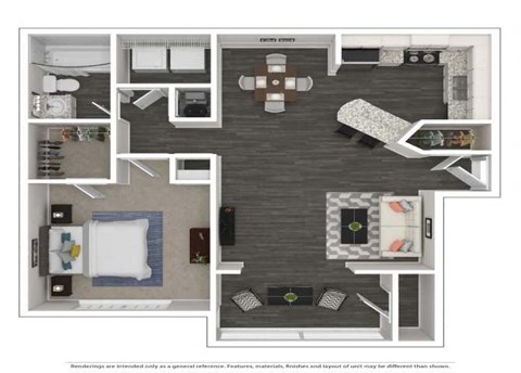 Floor plan for 1 bed, 1 bath, 850 sqft